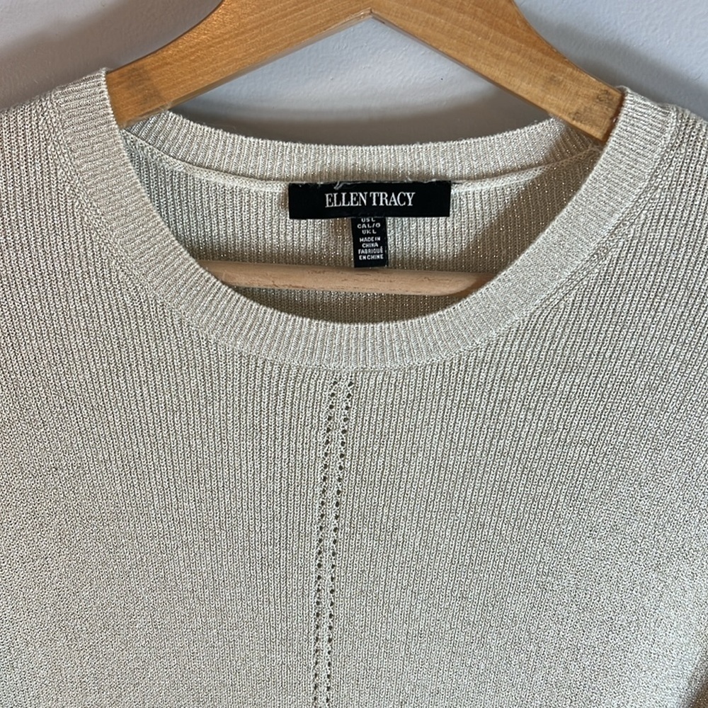 ELLEN Tracy Crew Neck Gold Sparkle Sweater Size Large - Picture 3 of 9